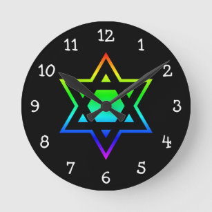 Rainbow Star of David Round Clock