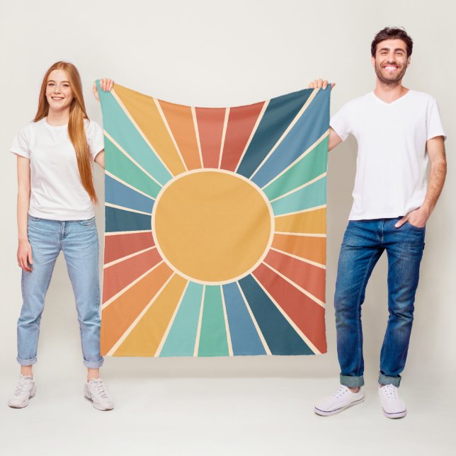 Rainbow Starburst Groovy Retro Hippie 60s Boho Fleece Blanket (In Situ)