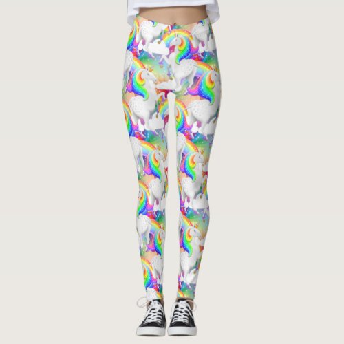 Rainbow Starburst Princess Unicorn Leggings