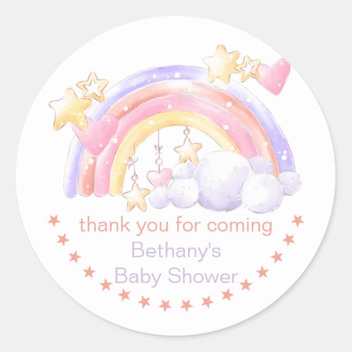 Rainbow Stars and Cloud Girl Baby Shower Thank You Classic Round Sticker