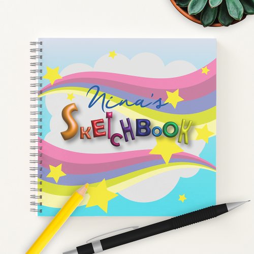 Rainbow Stars And Cloud In A Blue Sky Sketchbook Notebook