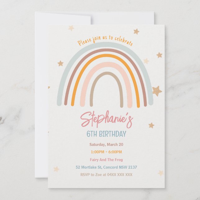 Rainbow Stars Birthday Party Invitation (Front)