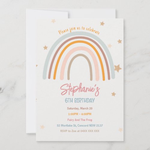 Rainbow Stars Birthday Party Invitation