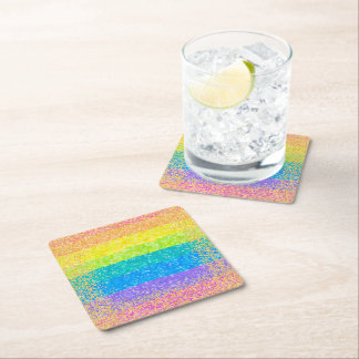 Rainbow Stars Birthday Square Paper Coaster