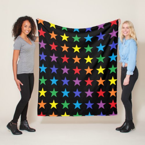 Rainbow Stars Black Fleece Blanket