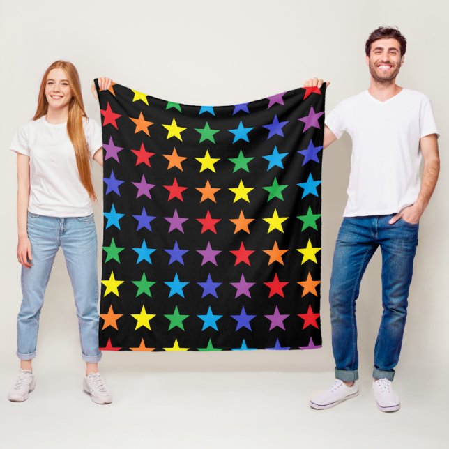 Rainbow Stars Black Fleece Blanket (In Situ)