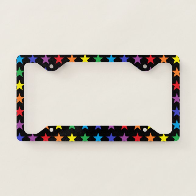 Rainbow Stars Black License Plate Frame (Front)