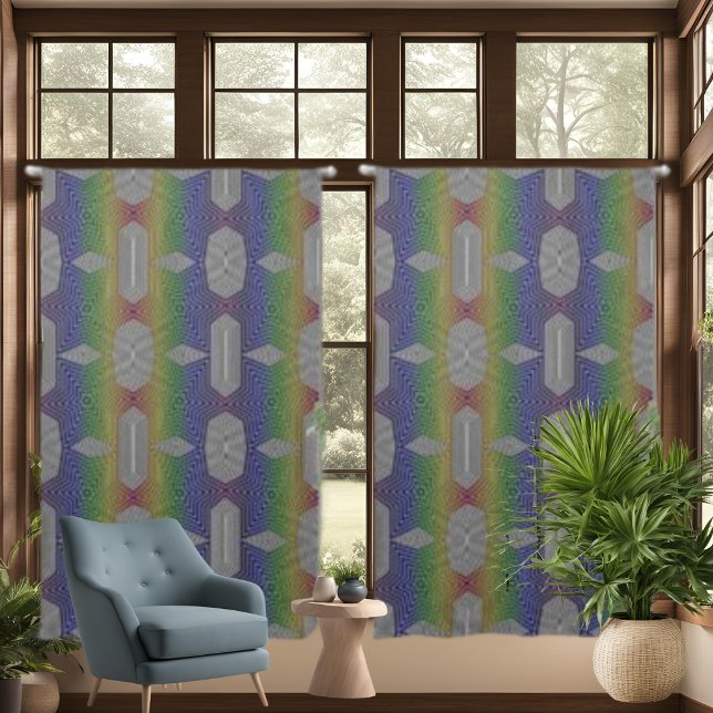 Rainbow Stars Black White Stripes Pattern Curtains (Rainbow Stars Black White Stripes Pattern Curtains)