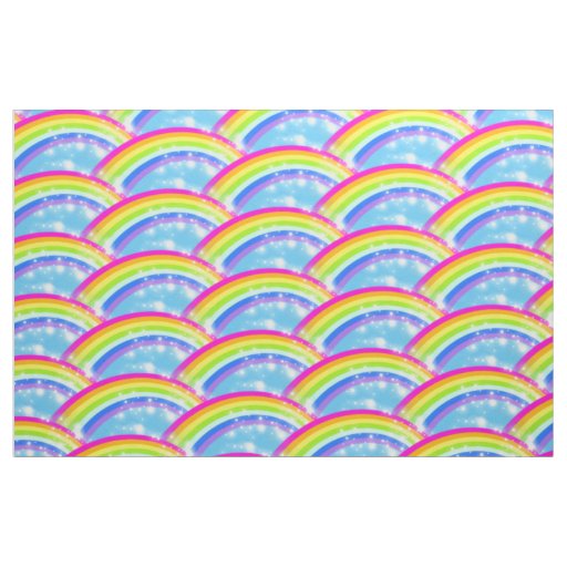 Rainbow stars Blue sky repeat pattern Fabric