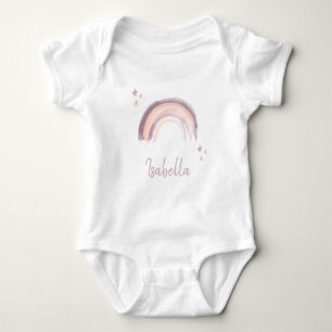  Rainbow  & Stars Boho Muted Pink Baby Name   Bodysuit