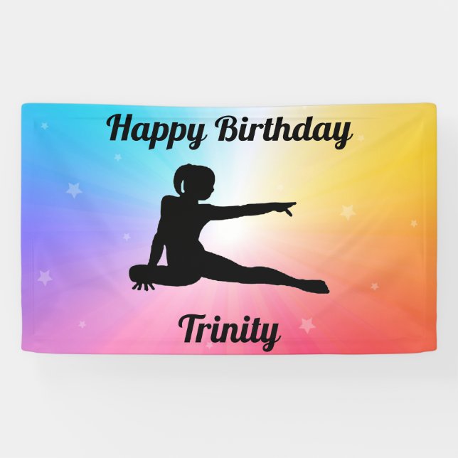 Rainbow Stars Gymnastics Birthday Banner (Horizontal)