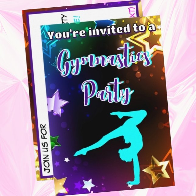 Rainbow Stars Gymnastics Birthday Party Invitation (Rainbow Stars Gymnastics Birthday Party Invitation)