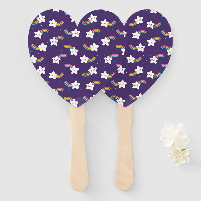 Rainbow Stars Hand Fans (Front and Back)