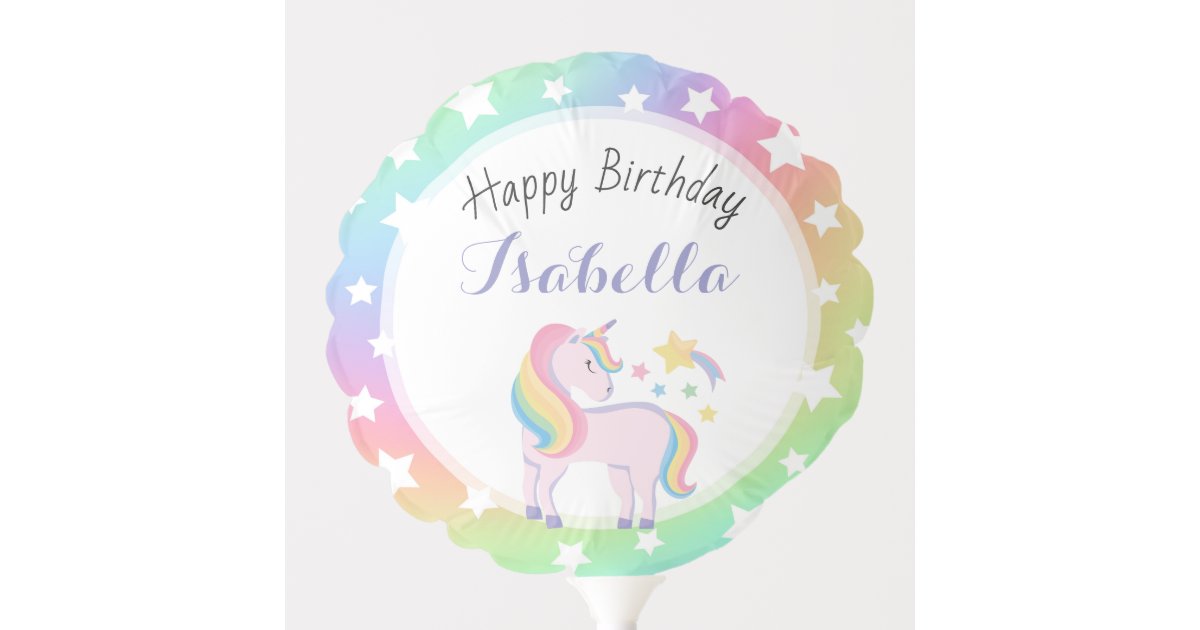 Rainbow Stars & Magical Unicorn Happy Birthday Balloon | Zazzle