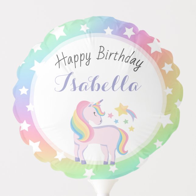Rainbow Stars & Magical Unicorn Happy Birthday Balloon (Front)