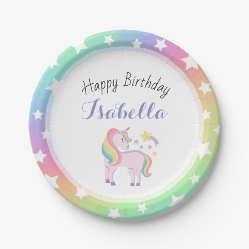 Rainbow Stars  Magical Unicorn Happy Birthday Paper Plates