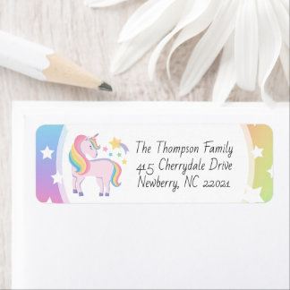 Rainbow Stars & Magical Unicorn Return Address Label