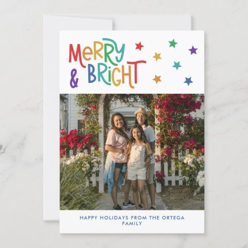 Rainbow Stars Merry  Bright Photo Christmas Holiday Card