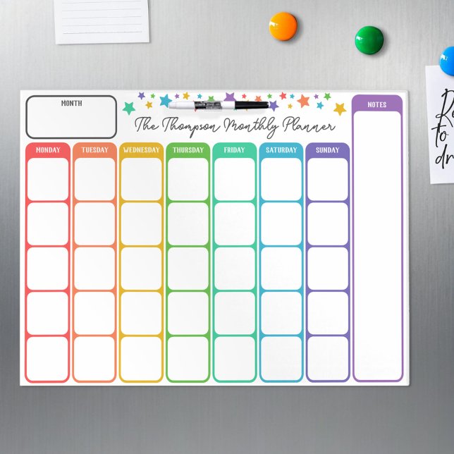 Rainbow Stars Monthly Family Planner Dry Erase Board (Creator Uploaded)