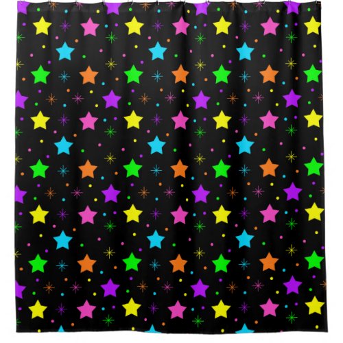 Rainbow Stars Neon Galaxy Celestial Shower Curtain