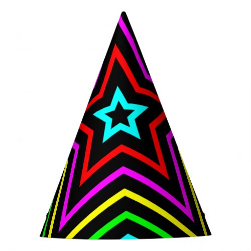 Rainbow Stars on Black Party Hat