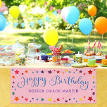 Rainbow Stars on Pink Happy Birthday Kids Banner<br><div class="desc">Retro colored rainbow stars on your choice of background color. Great for kids birthday parties.</div>