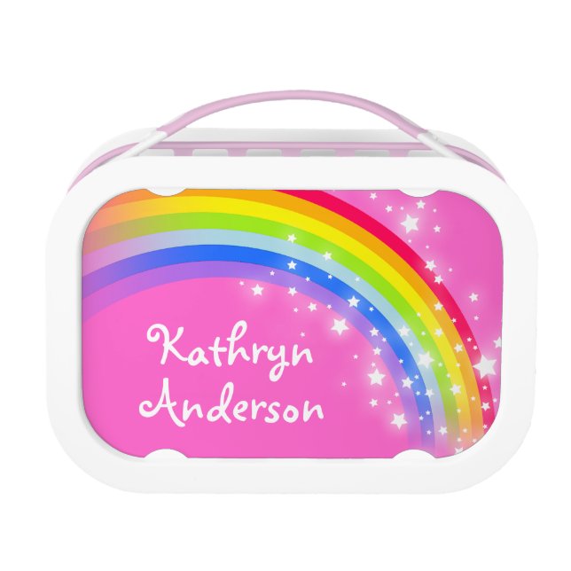 Rainbow stars pink girls name lunch box (Back)