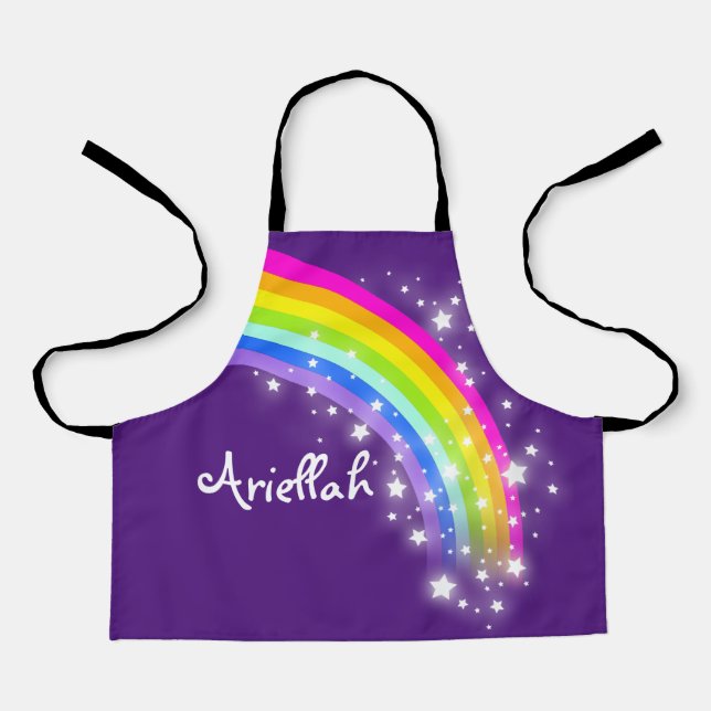 Rainbow stars pink purple custom name art apron (Front)