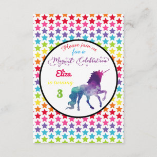 Rainbow Stars Unicorn - 3x5 Birthday Invitation