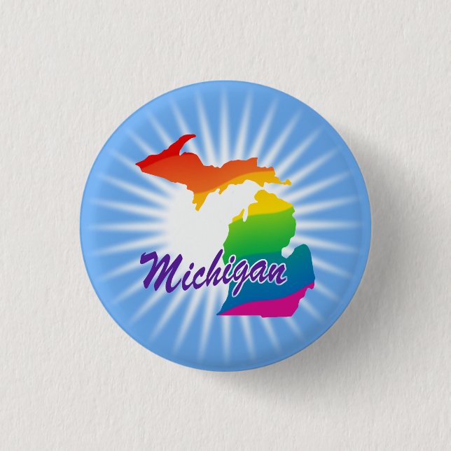 Rainbow State Of Michigan Pinback Button (Front)