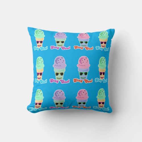 Rainbow Stay Cool Cartoon Cone Parade Pattern Throw Pillow