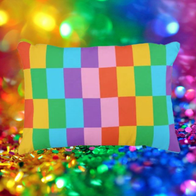 Rainbow Steps Blocks Colorful Accent Pillow (Creator Uploaded)