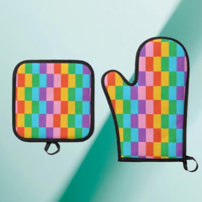 Rainbow Steps Blocks Pattern Oven Mitt & Pot Holder Set (Creator Uploaded)