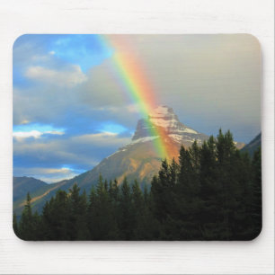Rainbow & Stormy Skies Over Snowy Forest Mountain Mouse Pad