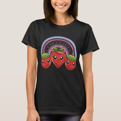 Rainbow Strawberries Kawaii Red Berry Fruit Strawb T_Shirt