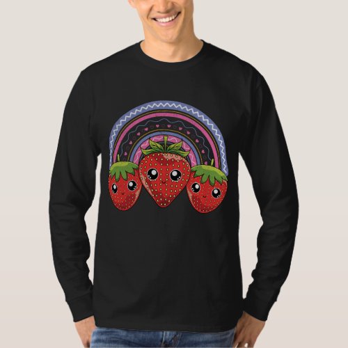 Rainbow Strawberries Kawaii Red Berry Fruit Strawb T_Shirt