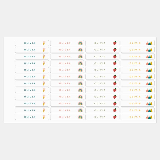 Rainbow, Strawberry Name for School Kids' Labels (Sheet)