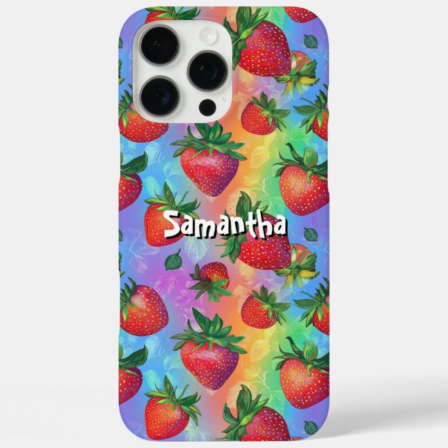 Rainbow Strawberry Pattern with Customizable Name Case-Mate iPhone Case (Back)