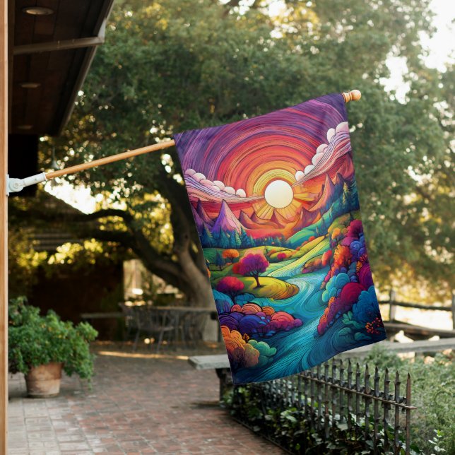 Rainbow Stream Pop Art Style House Flag (In SItu)