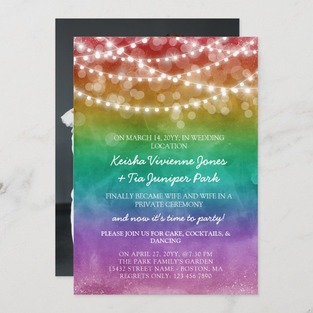 Rainbow & String Lights Post Elopement Celebration Announcement (Front/Back)