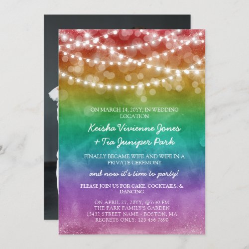 Rainbow  String Lights Post Elopement Celebration Announcement