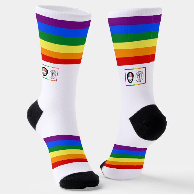 Rainbow Stripe AOSA AWSF Pride Crew Socks (Angled)
