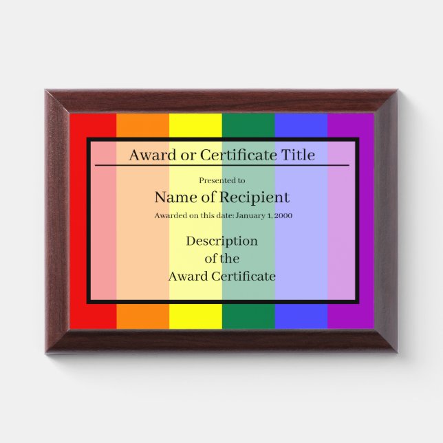 Rainbow Stripe Award Plaque (Horizontal)