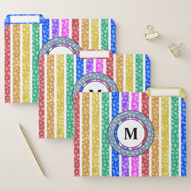 Rainbow Stripe Bright and Colorful Monogram File Folder (Set)
