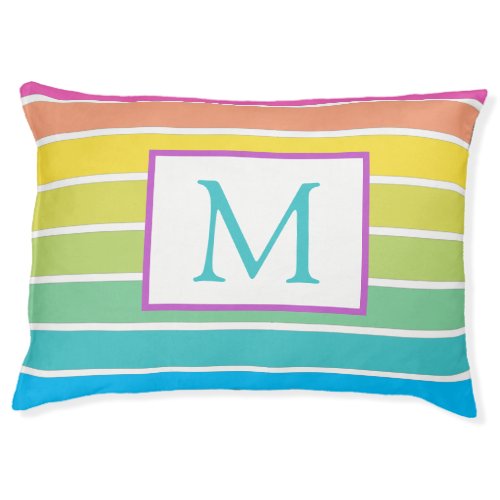 Rainbow Stripe Custom Monogrammed Dog Bed