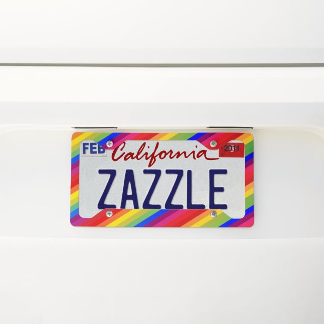 Rainbow Stripe Design License Plate Frame (On Car)