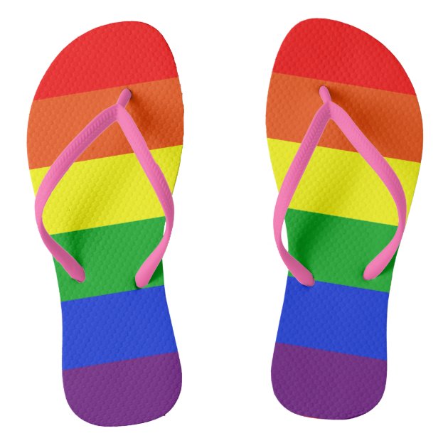 Rainbow stripe flip flops Zazzle