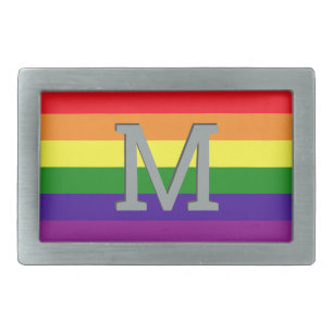 Rainbow Stripe Gray Monogram Initial Belt Buckle
