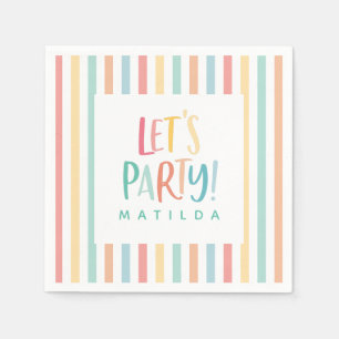 Rainbow stripe lets party birthday party napkins