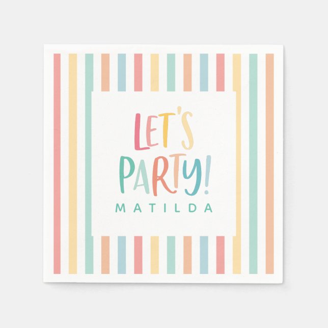 Rainbow stripe lets party birthday party napkins (Front)